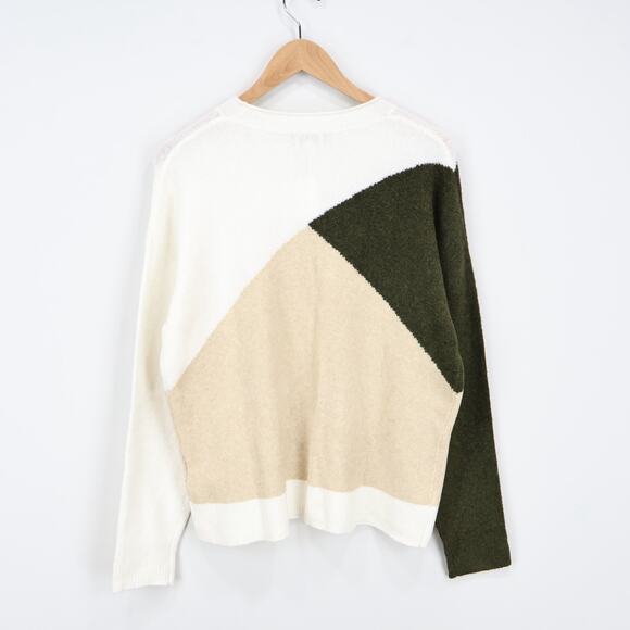 J.Crew Factory Colorblock Mockneck Sweater Extra Soft Ivory Khaki Olive M NWT - Picture 7 of 8